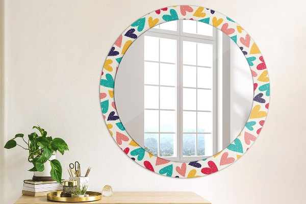 Round printed mirror Colorful hearts