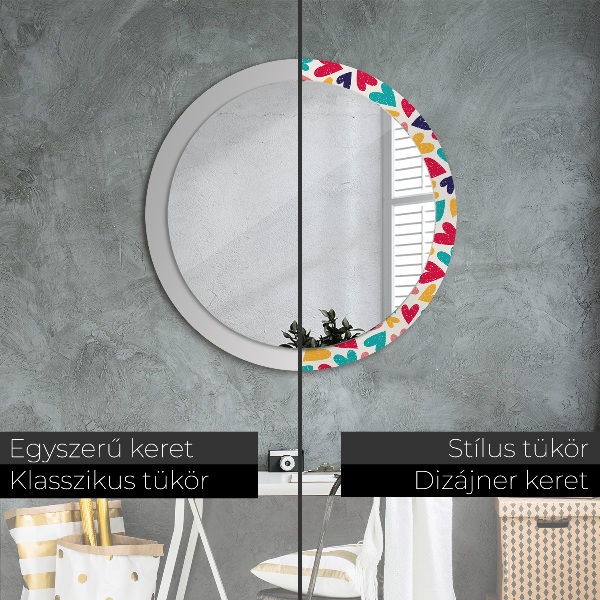 Round printed mirror Colorful hearts