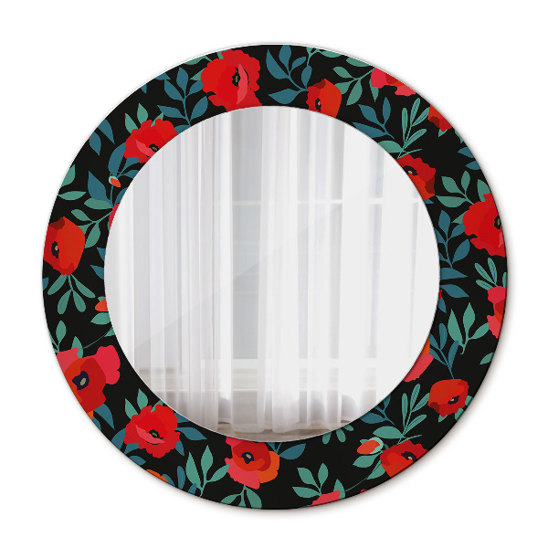 Round printed mirror Red poppy seed