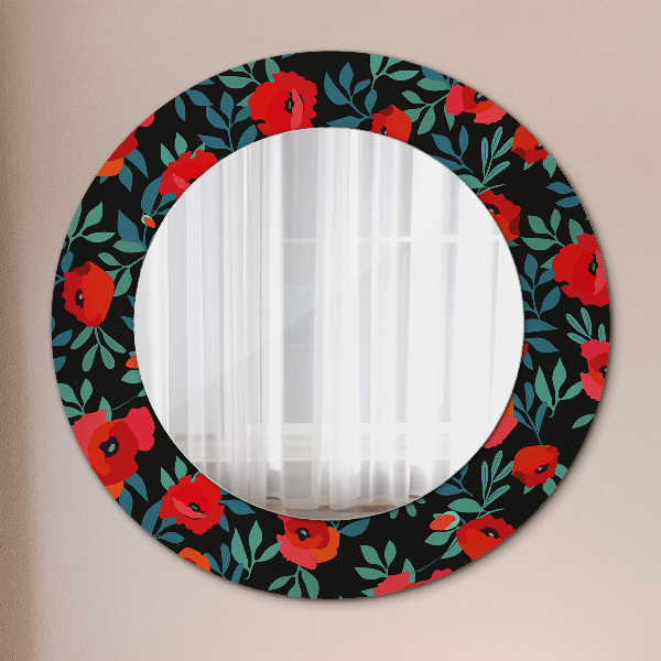 Round printed mirror Red poppy seed