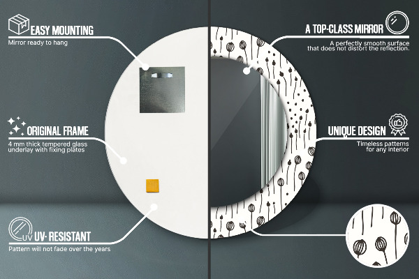 Round printed mirror Floral drawing