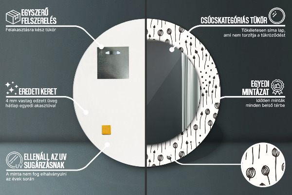 Round printed mirror Floral drawing