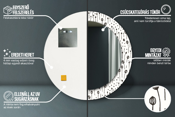 Round printed mirror Floral drawing