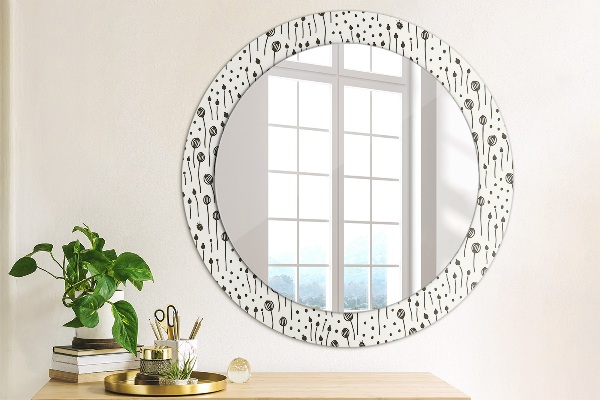 Round printed mirror Floral drawing
