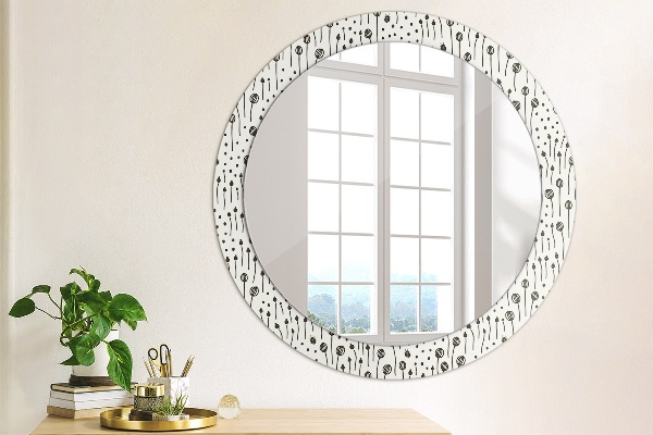 Round printed mirror Floral drawing
