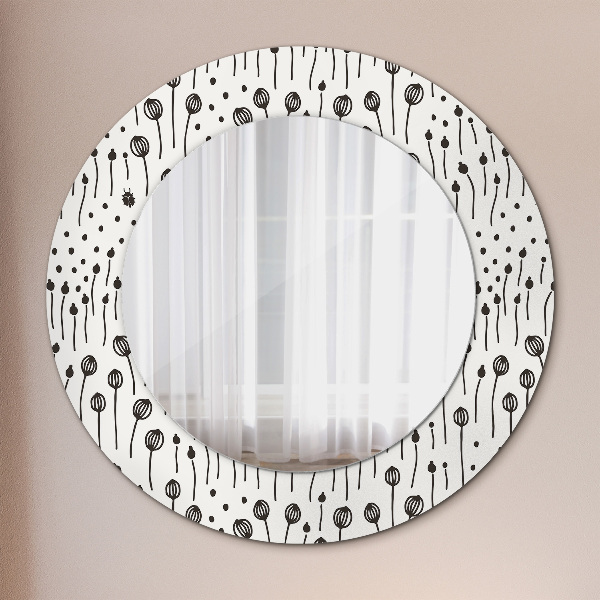 Round printed mirror Floral drawing