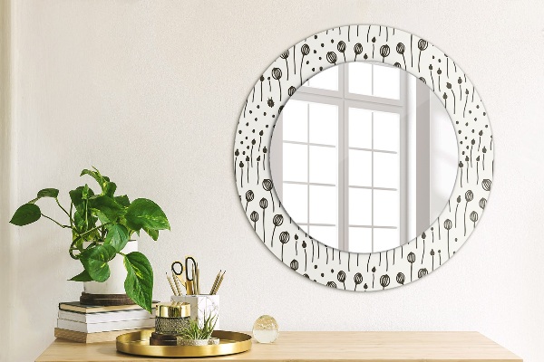 Round printed mirror Floral drawing