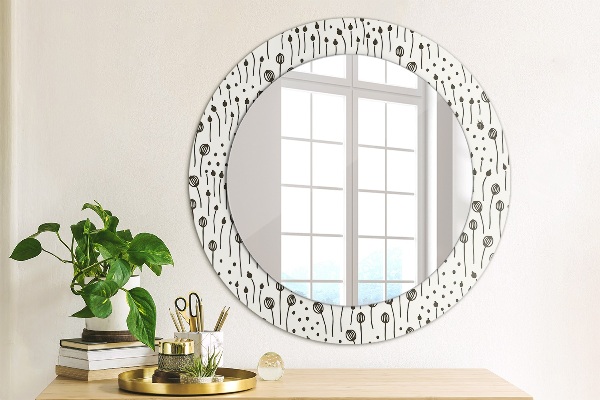 Round printed mirror Floral drawing