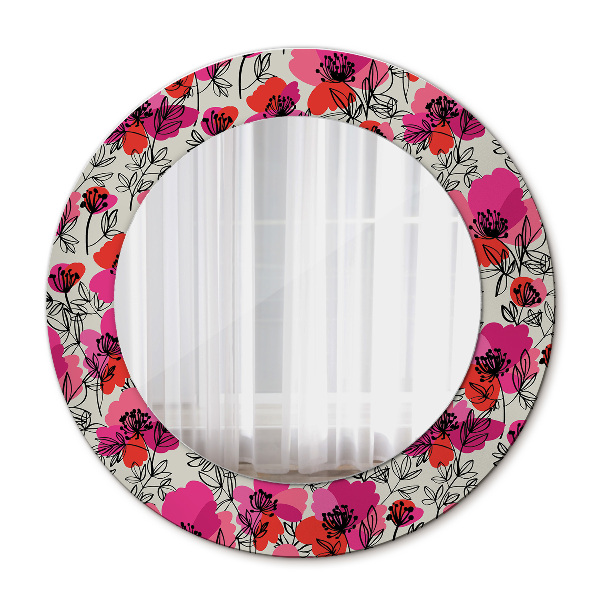 Round wall mirror decor Pink poppies