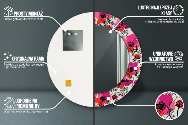 Round wall mirror decor Pink poppies