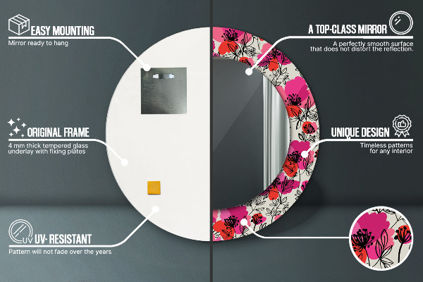 Round wall mirror decor Pink poppies