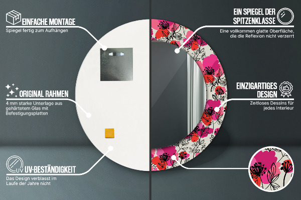 Round wall mirror decor Pink poppies