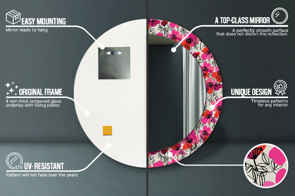 Round wall mirror decor Pink poppies