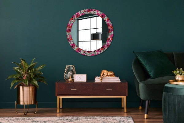 Round wall mirror decor Pink poppies