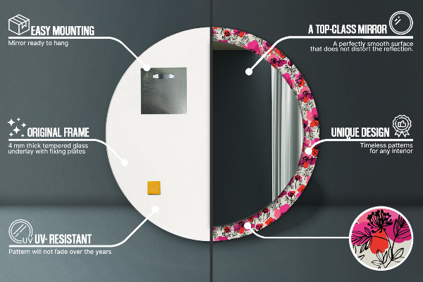 Round wall mirror decor Pink poppies