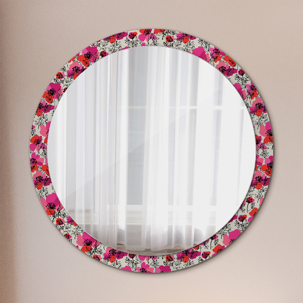 Round wall mirror decor Pink poppies