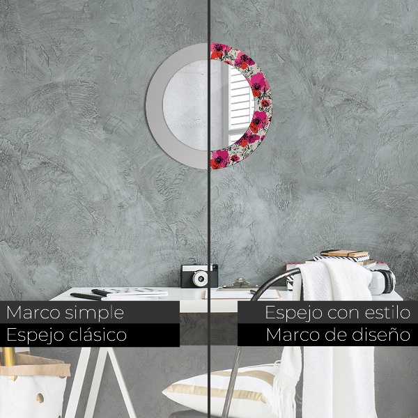 Round wall mirror decor Pink poppies