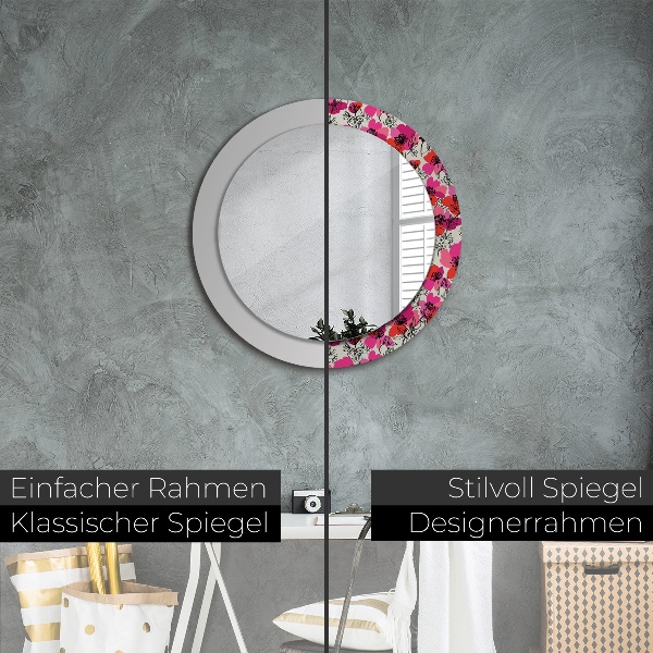 Round wall mirror decor Pink poppies