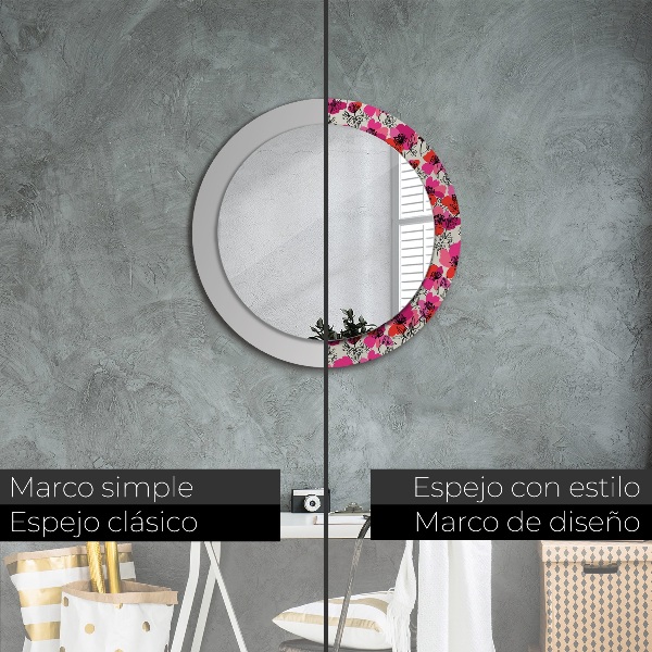 Round wall mirror decor Pink poppies