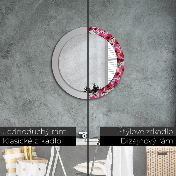Round wall mirror decor Pink poppies