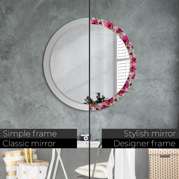 Round wall mirror decor Pink poppies