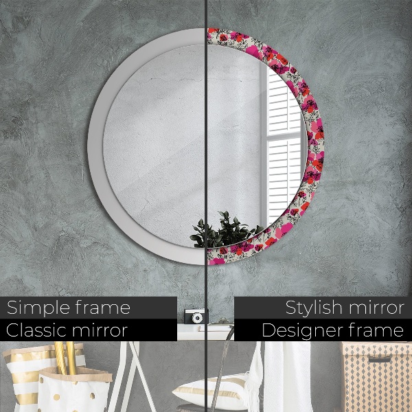 Round wall mirror decor Pink poppies