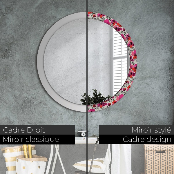 Round wall mirror decor Pink poppies