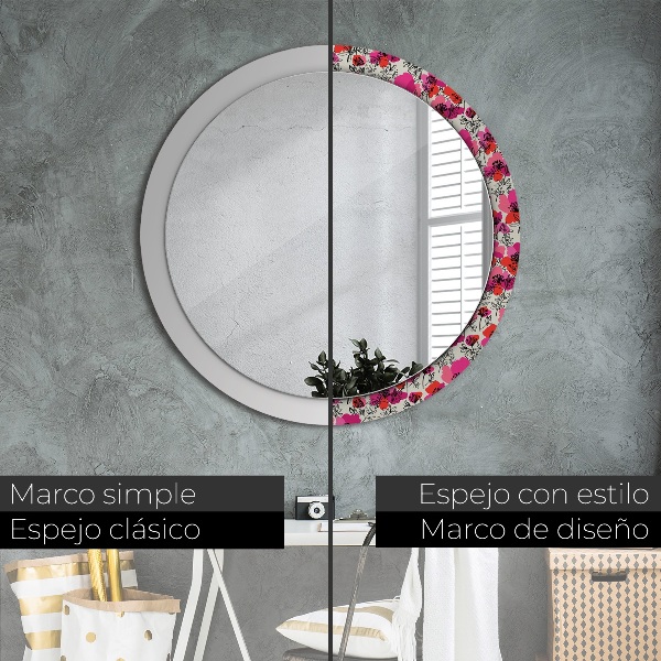 Round wall mirror decor Pink poppies