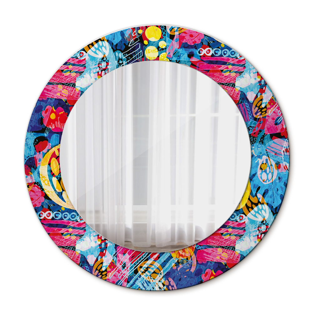 Round wall mirror decor Colorful scribbles