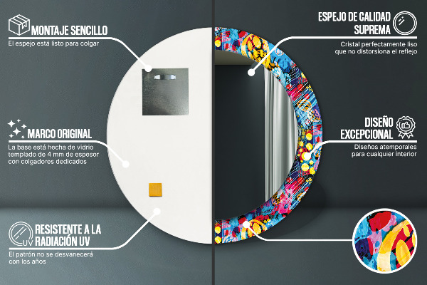 Round wall mirror decor Colorful scribbles