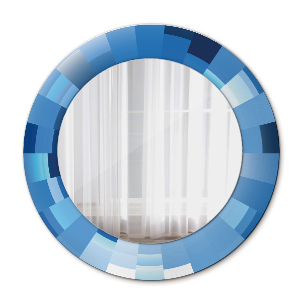 Round mirror frame with print Blue abstract