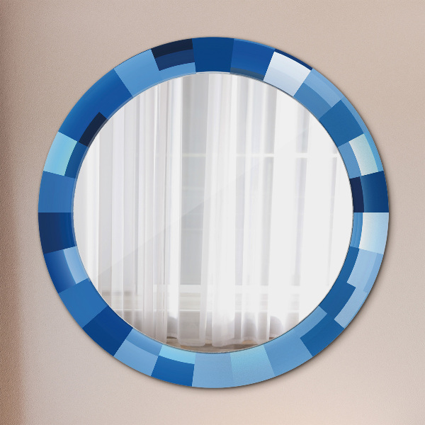 Round mirror frame with print Blue abstract