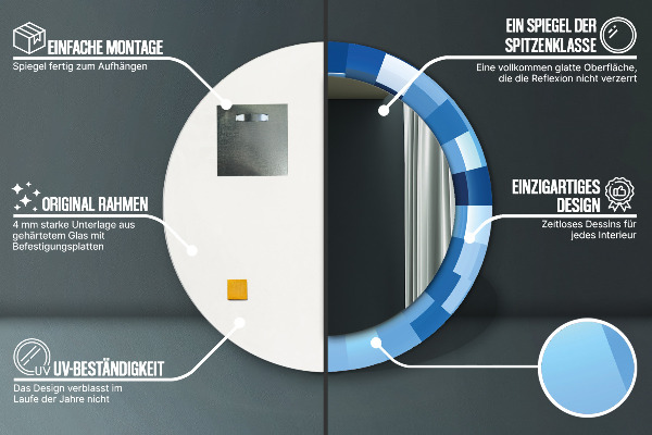 Round mirror frame with print Blue abstract