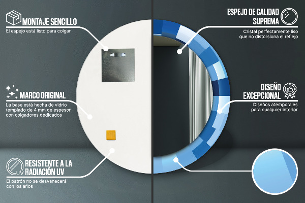 Round mirror frame with print Blue abstract