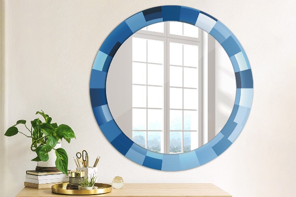 Round mirror frame with print Blue abstract