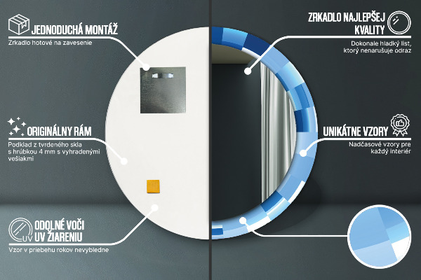 Round mirror frame with print Blue abstract