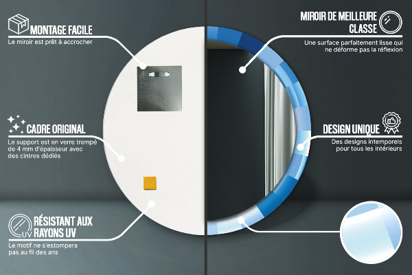 Round mirror frame with print Blue abstract