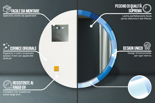 Round mirror frame with print Blue abstract