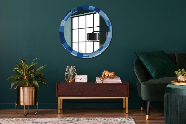 Round mirror frame with print Blue abstract