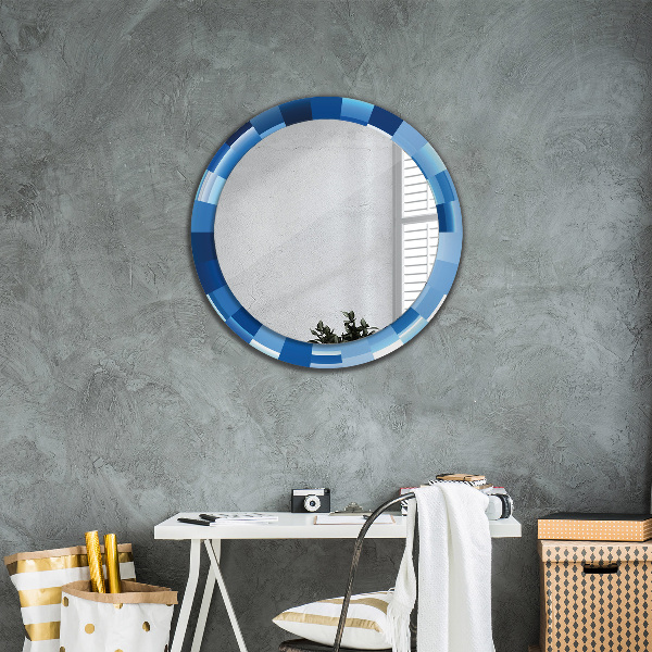 Round mirror frame with print Blue abstract