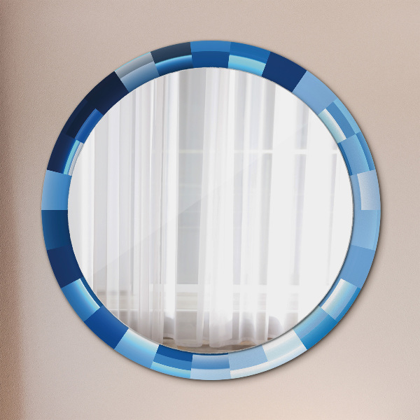 Round mirror frame with print Blue abstract
