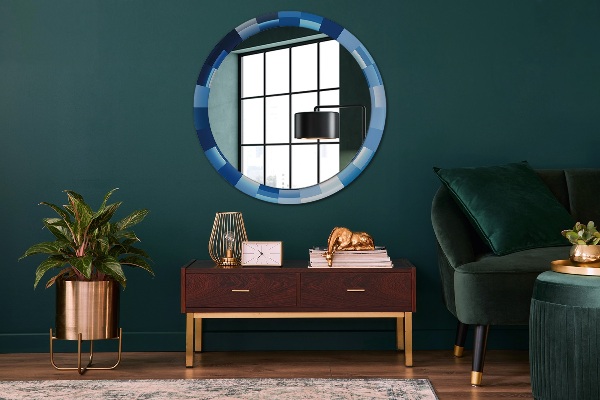 Round mirror frame with print Blue abstract