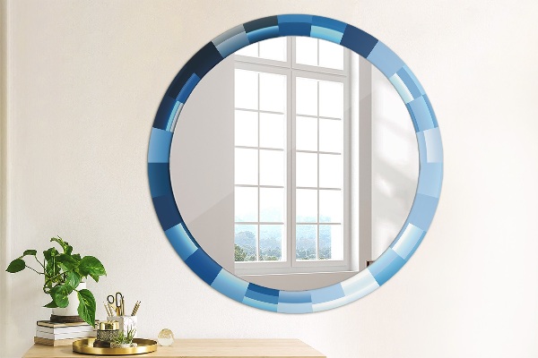 Round mirror frame with print Blue abstract