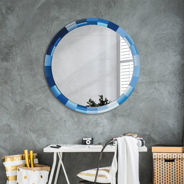 Round mirror frame with print Blue abstract