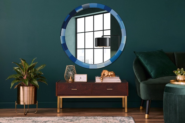 Round mirror frame with print Blue abstract