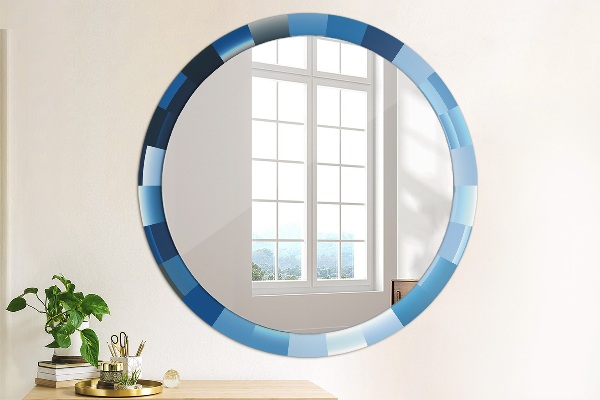 Round mirror frame with print Blue abstract