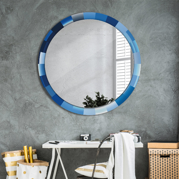 Round mirror frame with print Blue abstract