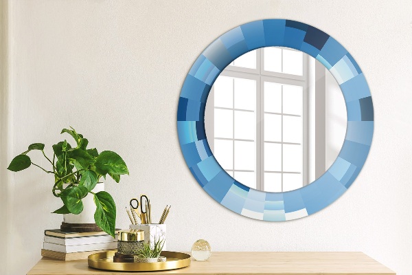 Round mirror frame with print Blue abstract