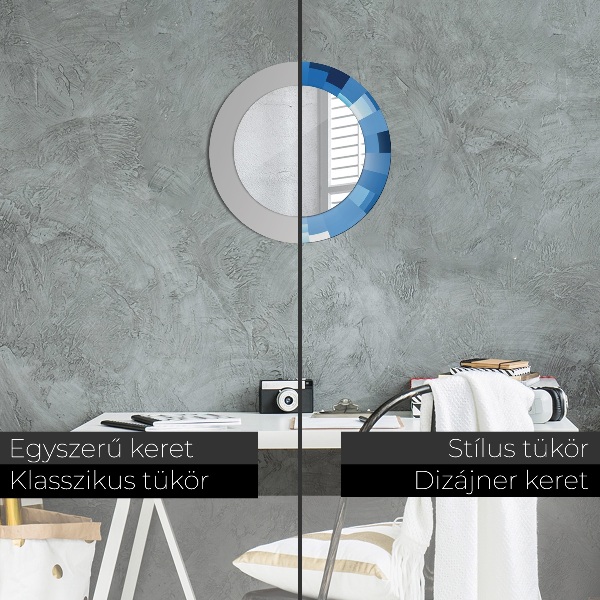 Round mirror frame with print Blue abstract