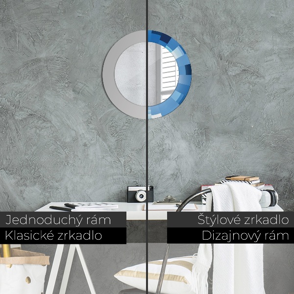 Round mirror frame with print Blue abstract